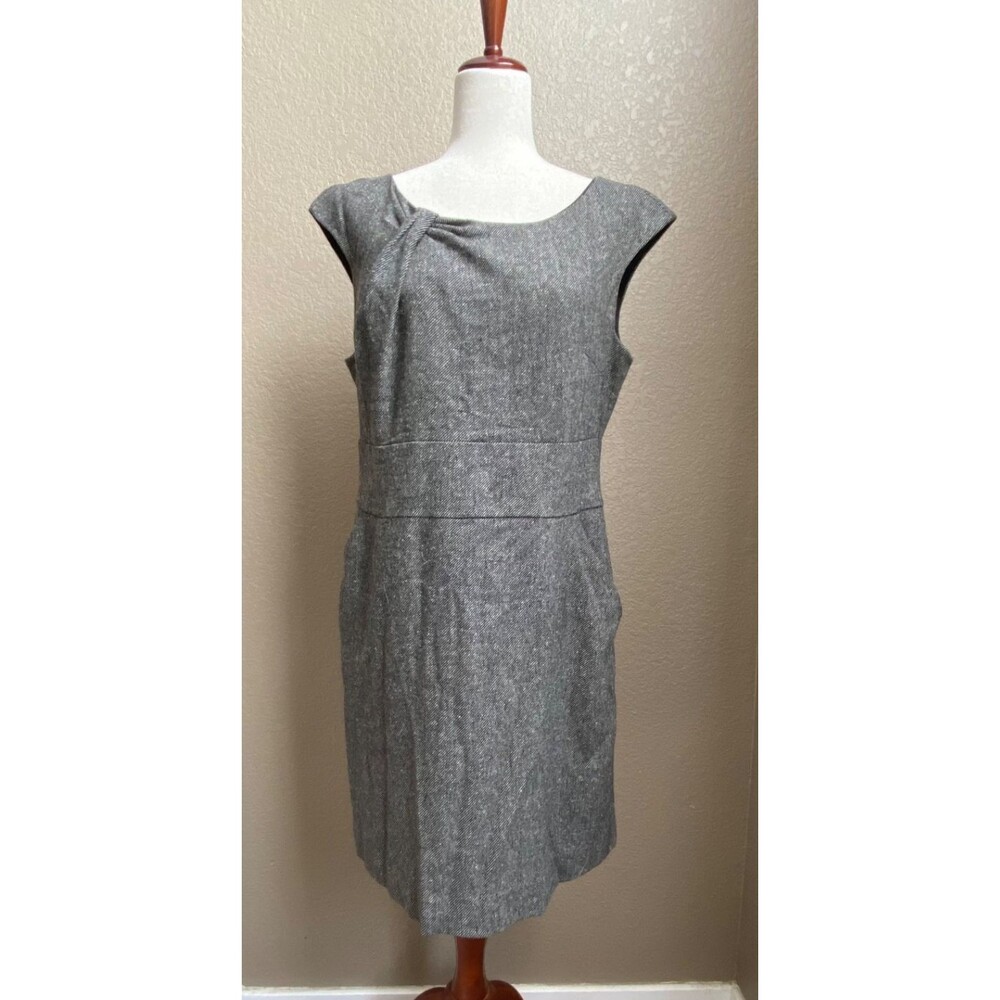 Banana Republic Dress Womens 14 Wool Sheath Knee Career Lined Stretch Gray